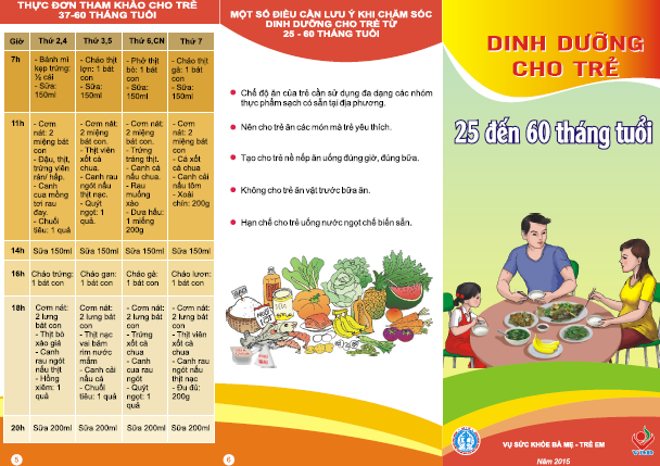Tờ gấp Dinh dưỡng cho trẻ 25 - 60 tháng tuổi