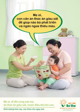 Áp phích Cho trẻ ăn thức ăn giàu sắt giúp não bộ phát triển và ngăn ngừa thiếu máu