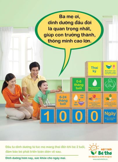 Áp phích Dinh dưỡng đầu đời là quan trọng nhất, giúp con trưởng thành, thông minh cao lớn