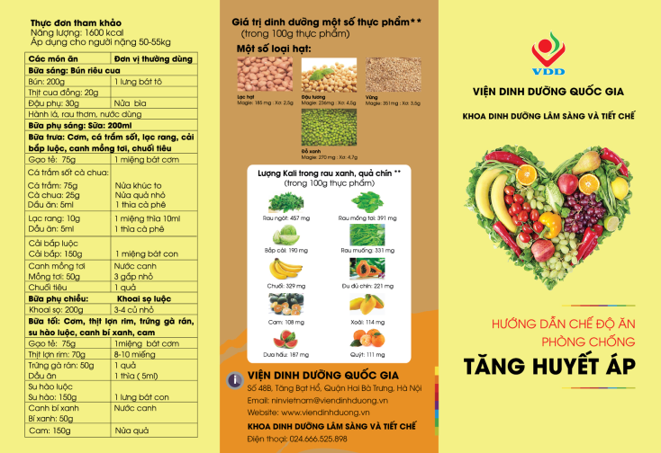 Tờ rơi Hướng dẫn chế độ ăn phòng chống Tăng huyết áp